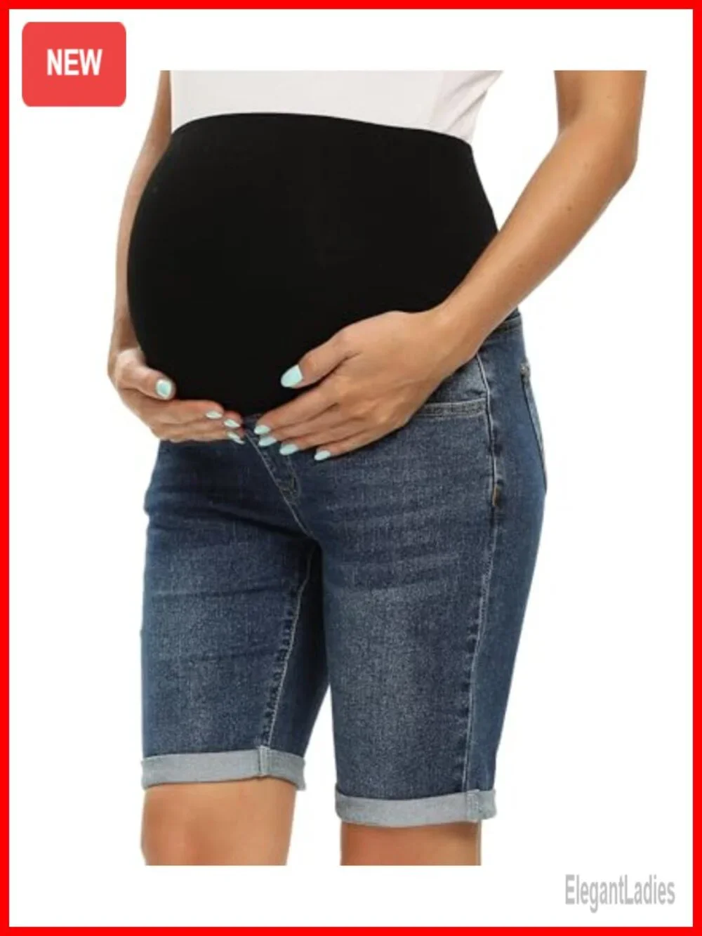 Maternity Bermuda Jean Shorts Over Belly High Stretch 5 Pocket